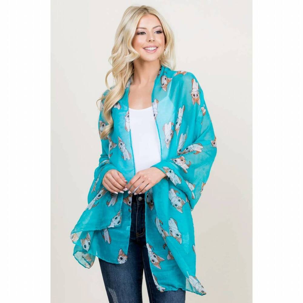NEW LA SOUL women's cute tabby cat on lightweight boho printed scarf wrap in ora